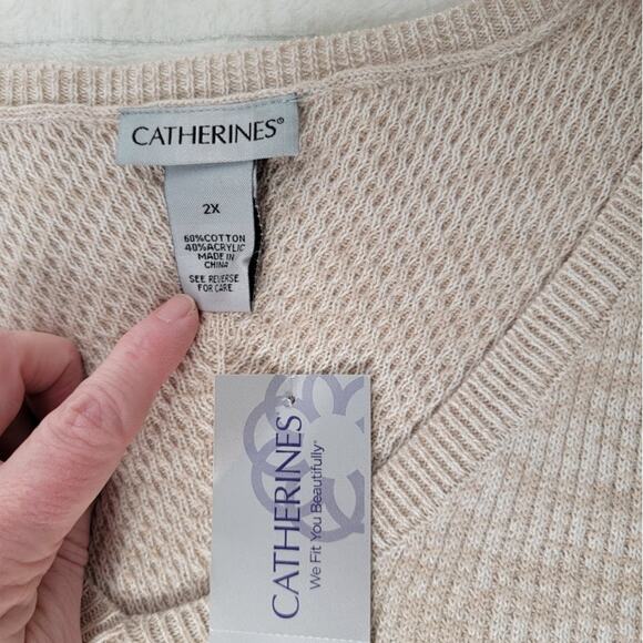 NWT Catherines Beige V-Neck Knit Sweater Women’s Plus Size 2X Soft Cotton Blend - Picture 7 of 10